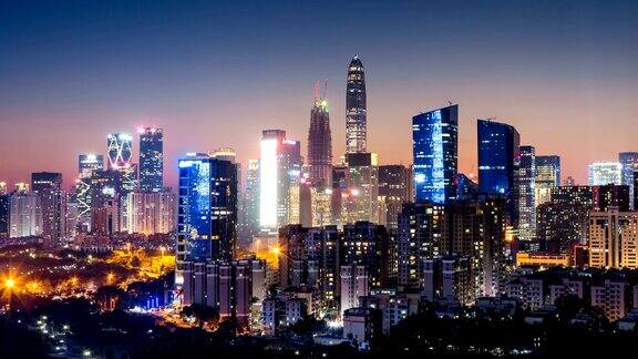 从黄昏到晚上深圳市区的城市景观