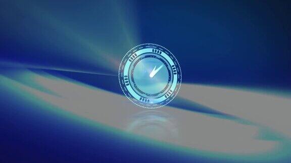 动画时钟在蓝色背景上的蓝色发光灯