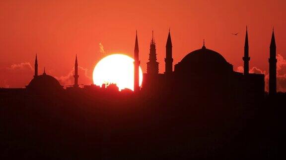 4K:伊斯坦布尔圣索菲亚清真寺日落
