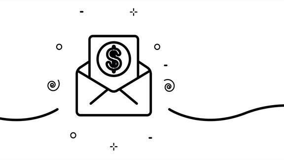 带美元符号的信信封会计报告簿记分货币现金付款管理财务单线画动画运动设计动画技术的标志视频4k