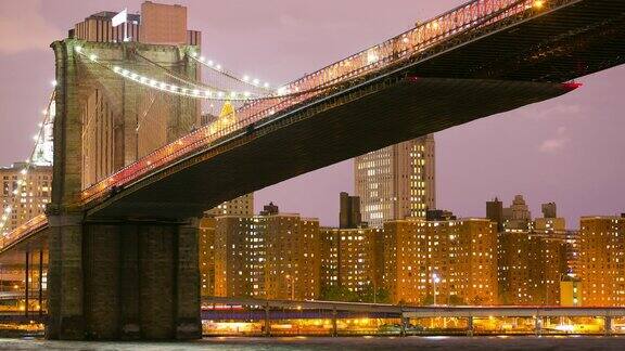彩色夜光曼哈顿全景从布鲁克金4k时间流逝纽约