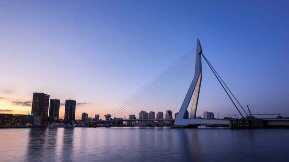 日以继夜延时:荷兰鹿特丹伊拉斯谟大桥