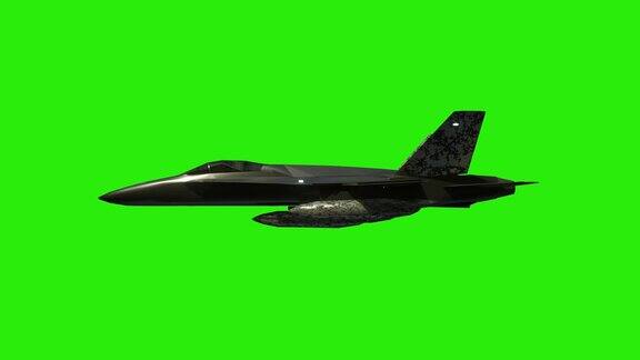 军用飞机绿屏背景动画侧视图逼真的3d动画