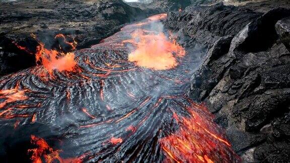 熔岩从火山流出熔岩喷发