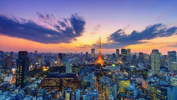 4k时间流逝东京城市景观与东京塔在日本
