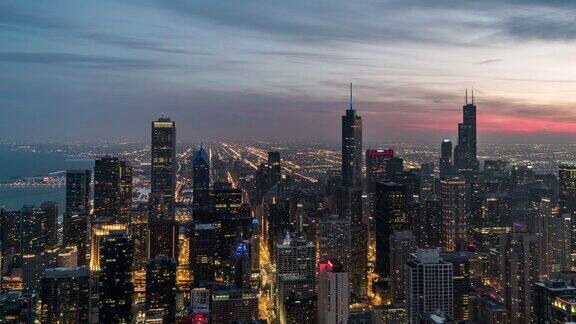 芝加哥蓝色时间日落到夜晚过渡美国伊利诺斯州