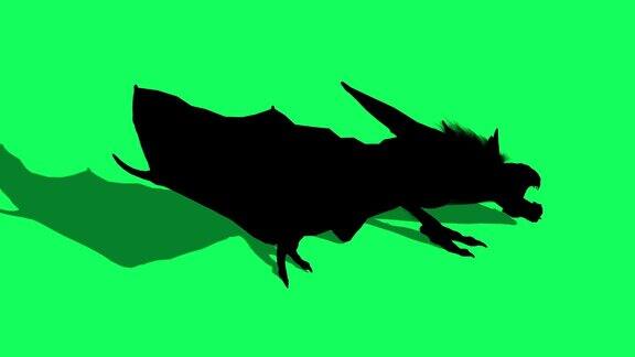 3d动画剪影的神话兽动物是运行在绿色屏幕上