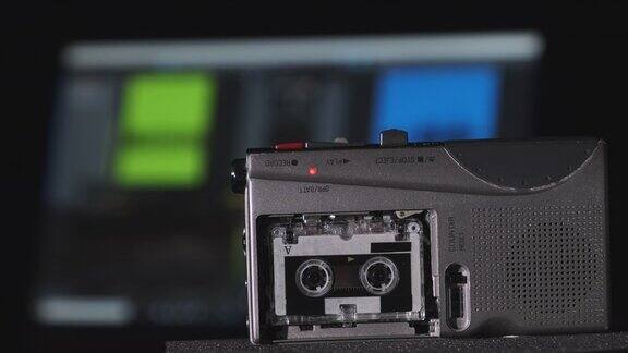 便携式磁带录音机可以在迷你盒式磁带上记录声音或采访