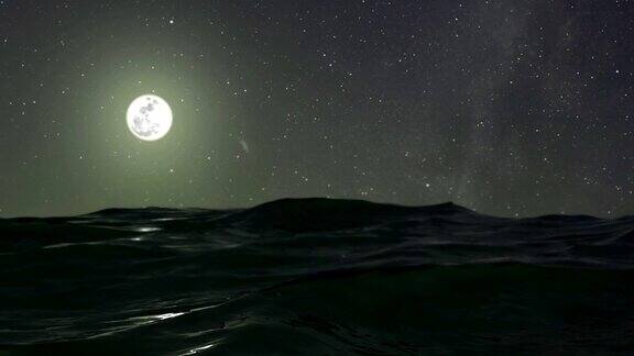《夜晚海上的星星和月亮