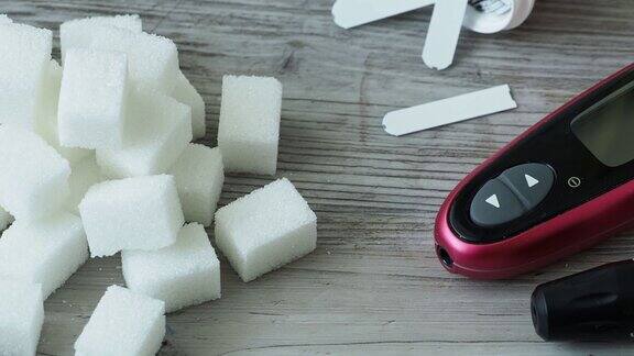 方糖在桌子上糖尿病测试