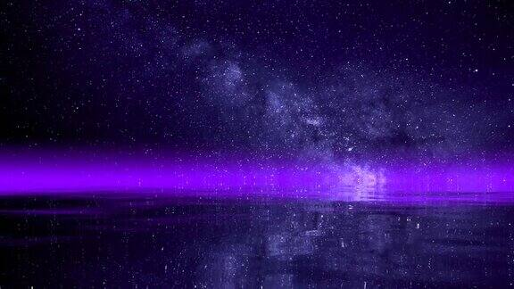 大海像一面镜子反射着繁星点点的夜空和银河