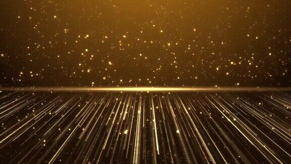 明亮的金色颗粒墙舞台豪华空间光线在地板上循环移动