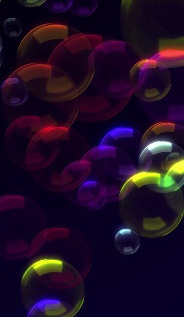彩色漂浮的泡泡是用无穷无尽的循环-气泡(可循环)-气泡黑色背景-肥皂泡在黑色背景上-气泡在黑色背景上慢动作-气泡在发光的颜色