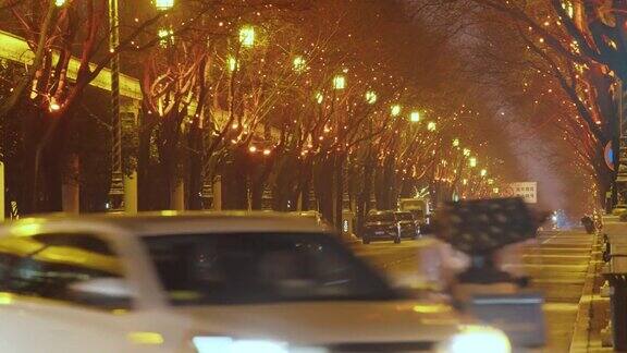 中国西安城市街道夜景间隔拍摄