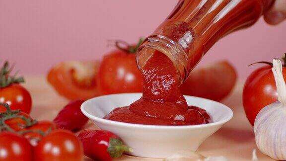 把玻璃瓶里的番茄酱倒在碗里