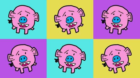 孩子们画波普艺术无缝的背景与猪的主题
