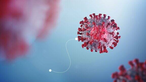 3D渲染冠状病毒COVID-19显微镜视图大流行性流感病毒感染人类细胞的危险传染性欧米克隆病毒细胞的显微镜观察