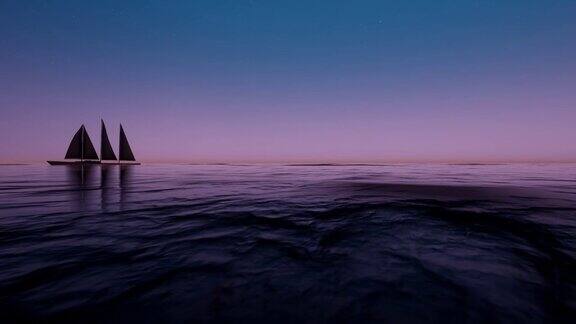 日落和游艇在公海上