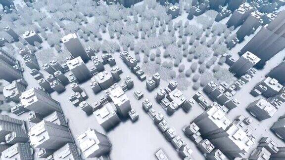 飞越抽象的白色3D城市