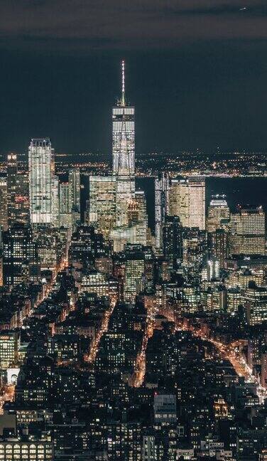 纽约曼哈顿市区夜景鸟瞰图