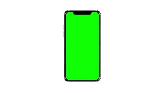 智能手机与空白绿色屏幕正面视图孤立在白色背景