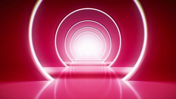 穿越未来主义的红色霓虹灯彩色隧道(无缝循环)抽象的4k股票视频