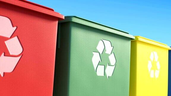 彩色垃圾桶有回收标志专门用于单独收集垃圾循环动画