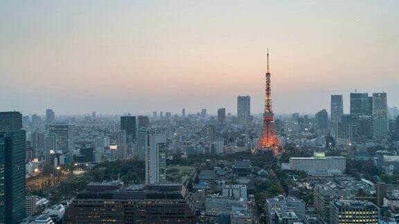 鸟瞰图东京塔和东京在日落日本