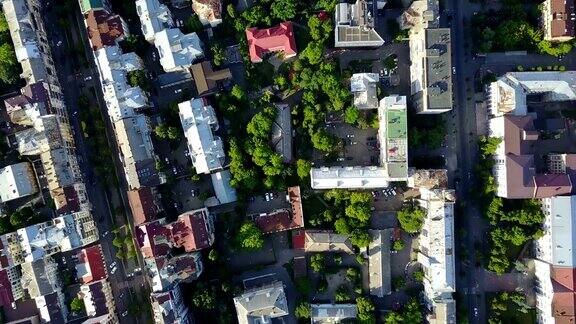 空中拍摄的城市与它的现代城市景观和绿色的春天
