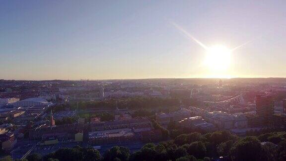 哥德堡城市鸟瞰日落
