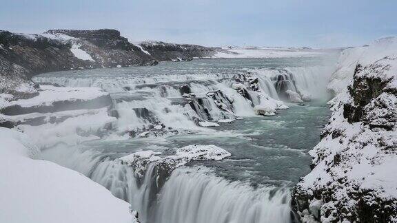 4K延时:冬季冰岛的金色瀑布