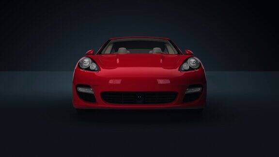 红色汽车正面视图3d渲染黑色背景