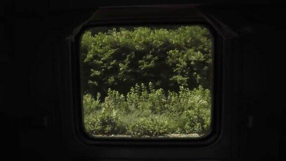 旅游列车旅行高速行驶的火车窗外的夏日风景快速移动的火车
