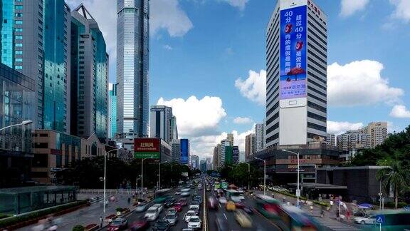 深圳繁忙的城市街道和现代化的建筑时光流逝