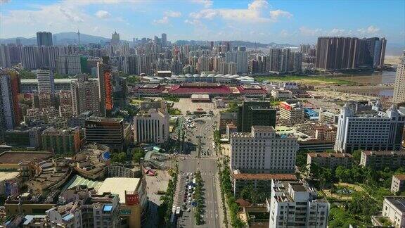 晴天珠海市景拱北口岸入境交通道路航拍全景4k中国