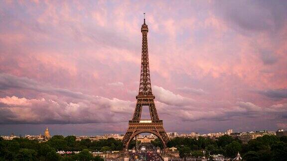 4k时光流逝:法国巴黎的埃菲尔铁塔