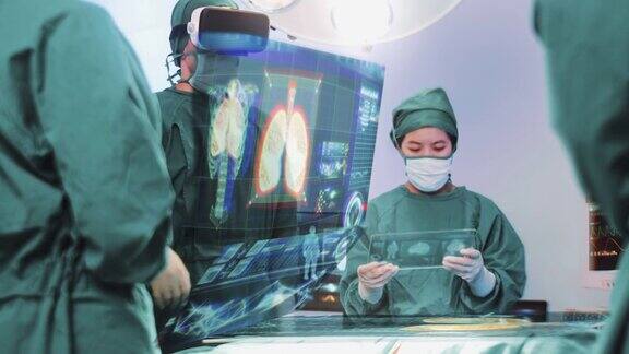 创新和医疗技术理念外科医生使用VR和图形用户界面在手术室诊断呼吸系统
