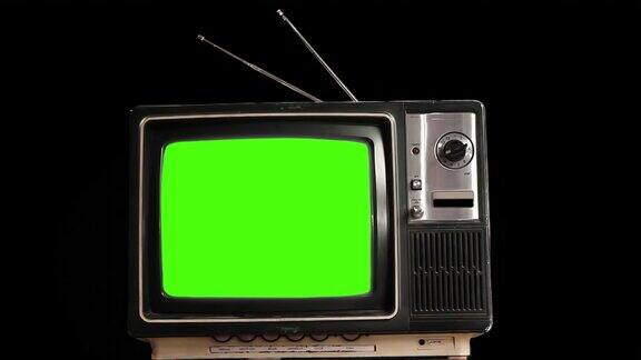 老式电视黑色背景上的绿色屏幕4K分辨率