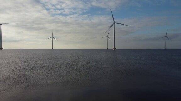 荷兰IJsselmeer福莱弗兰海岸的近海风力涡轮机鸟瞰图