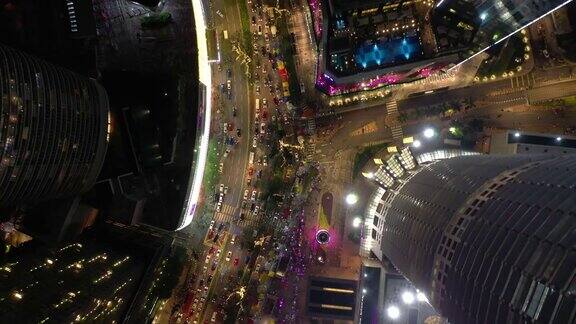 吉隆坡市区交通街道夜间空中俯视图4k马来西亚