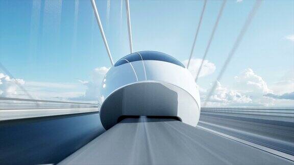 桥上的未来客运列车3d模型开车非常快未来现实的4k的动画