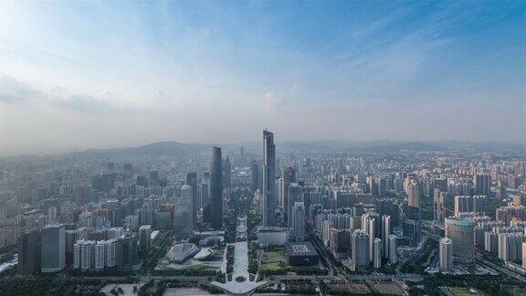 全景鸟瞰图的建筑和交通在广州时间推移