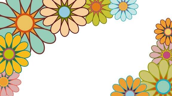 复古的春天的背景动画旋转的花朵花卉绘图动画在平面设计循环镜头
