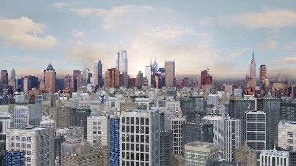 拥挤的3D大都会城市相机飞行-时间推移