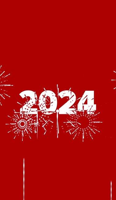 2024消息和烟花在红色背景在4K视频格式