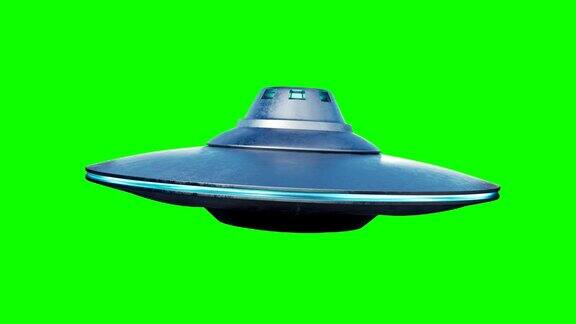 不明飞行物外星人飞船正在绿色背景上飞行