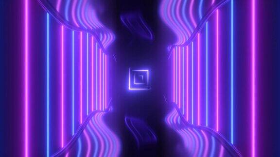 紫外氖激光光束发光反射科幻复古隧道-4K无缝循环运动背景动画