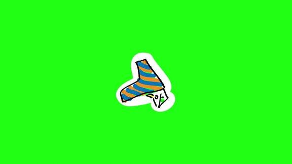 一名男子骑着黄蓝相间的滑翔机在空中翱翔飞行的人悬挂式滑翔机运动风格:儿童写意画2D平面明亮动画毛圈的视频侧视图4k绿色的屏幕阿尔法通道