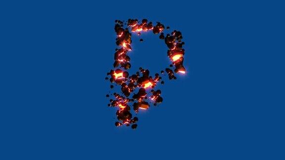 热岩浆石-火山字母-卢布标志在蓝色屏幕上孤立-循环视频