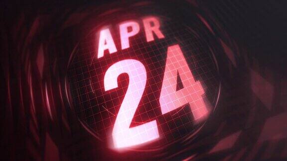 4月24日3d动态图形红外线日历在未来和科技发光霓虹灯拍摄纪念在led等4k循环